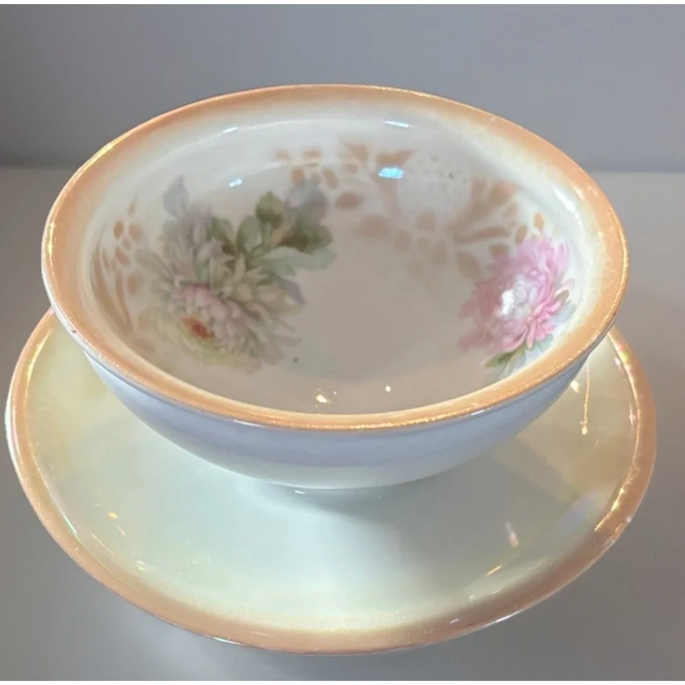 Vintage Floral Sauce Bowl with Attached Under Plate Gravy Dish Boat K&L Germany